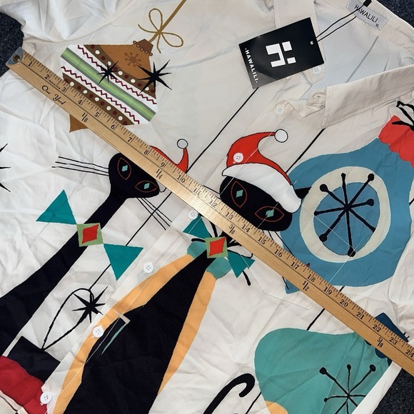 New Hawalili Retro Christmas Cats Short Sleeve Button Up Polyester Shirt Mens XL - Picture 5 of 6